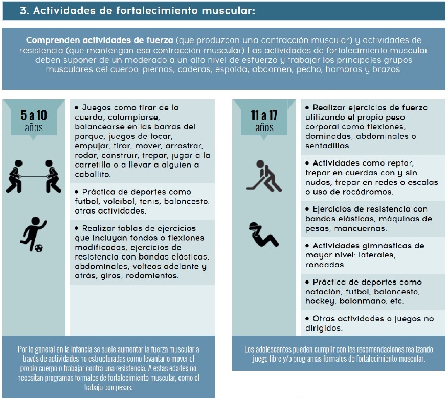 Actividades de fortalecimiento muscular de 5 a 17 a&ntilde;os